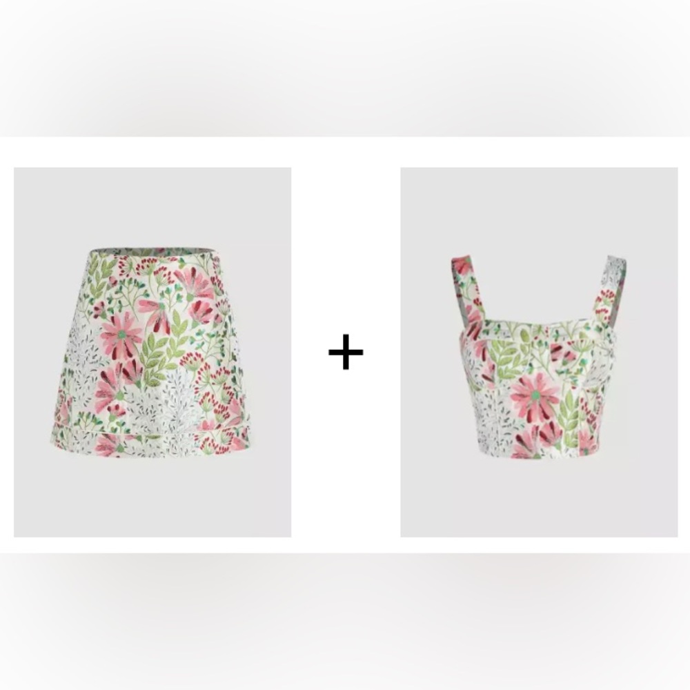 Floaral Jacquard Mini Skirt and Crop Tank top